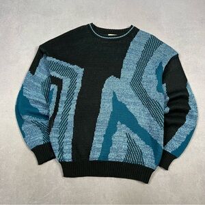 Vintage Black & Teal Geometric Crewneck Sweater